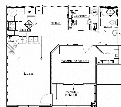 Floor plan for 1 bed, 1 bath, 725 sqft